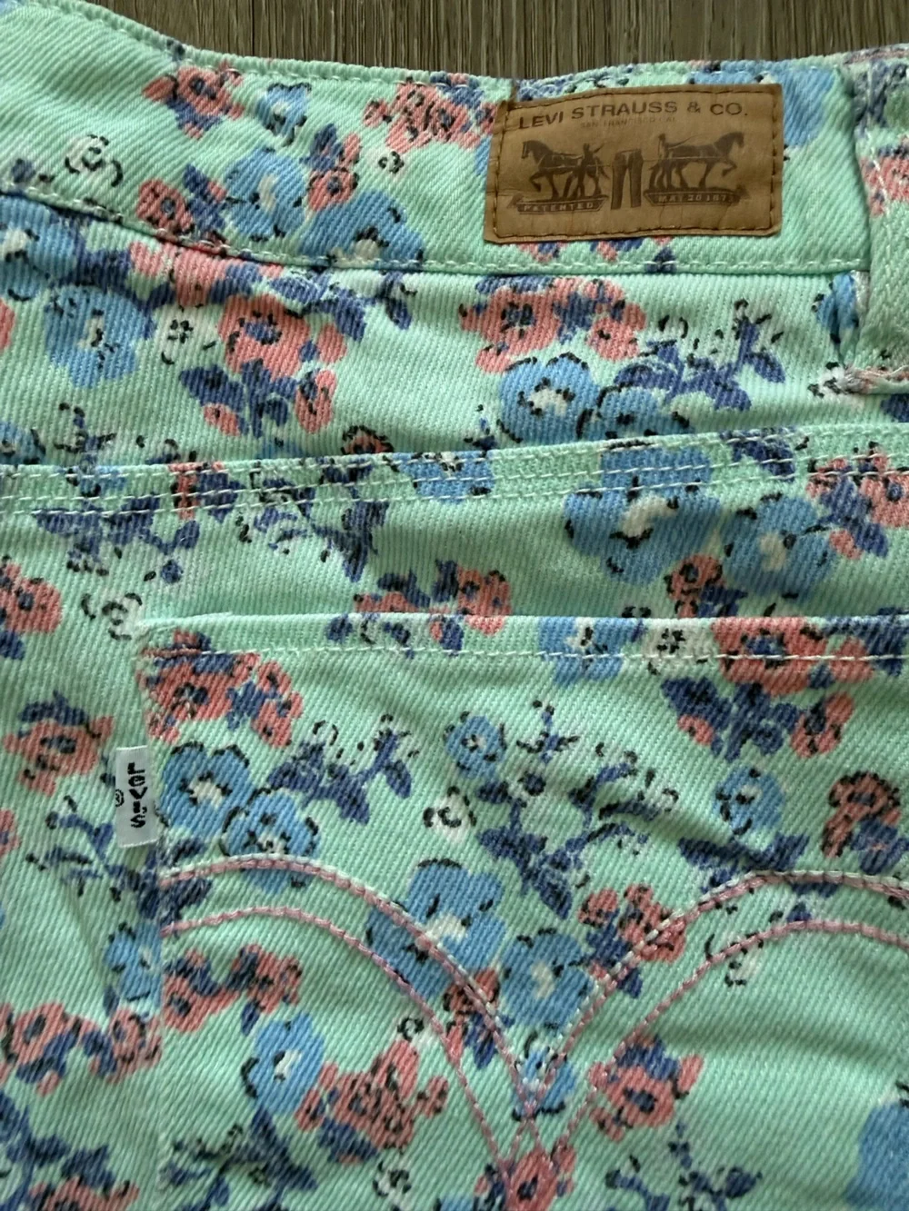Levi's Mint Floral Denim Short Shorts
